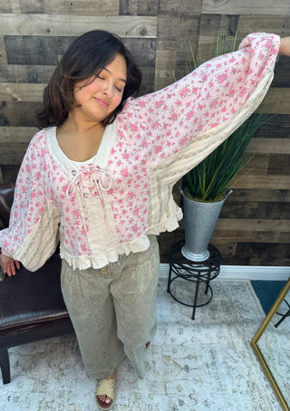 POL Pink Floral Lattice Swing Top