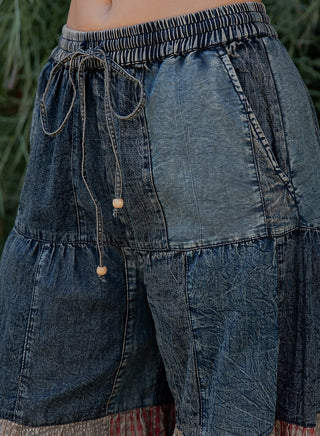 Young Threads Vintage Tiered Denim Patchwork Pants