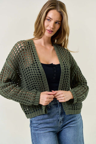 Doe & Rae Crochet Open Weave Cropped Cardigan in Two Colors, Stylish Layering Knitwear for Casual and Chic Outfits