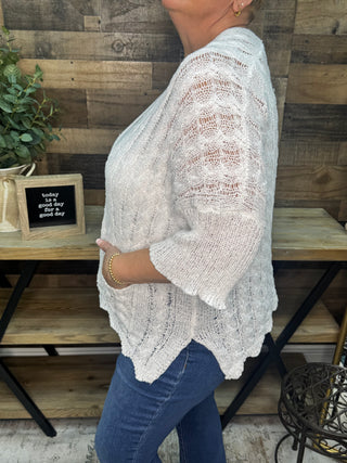 POL IVORY Crochet Open Front Cardigan