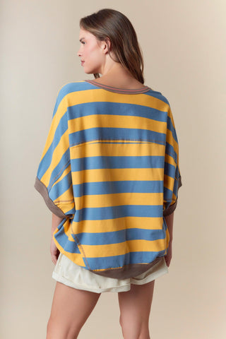 Fantastic Fawn Blue & Yellow Stripe Color Block Easy Pullover