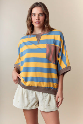 Fantastic Fawn Blue & Yellow Stripe Color Block Easy Pullover