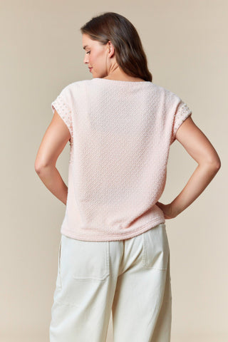 Fantastic Fawn Boxy Cut Pink Pearl Trim Shoulder Top