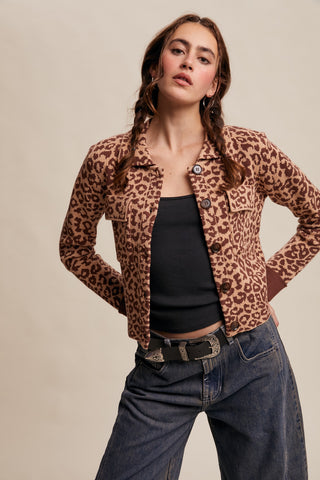Listicle Mocha Leopard Button Up Jacket Top