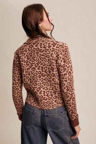 Listicle Mocha Leopard Button Up Jacket Top