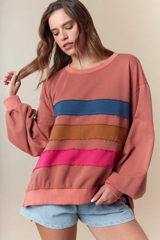 Fantastic Fawn Terracotta 3 Band Raw Edge Sweatshirt