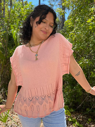 Alternate view of Salmon Pink Crochet Happy Day Top
