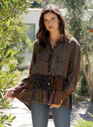 Young Threads Vintage Boho Embroidered & Patchwork Tiered Top