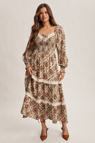 Forte Lt Sage Victorian Floral Smocked Bodice Maxi Dress