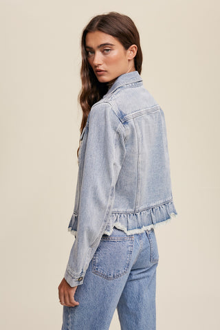 Listicle Ruffle Hem Denim Jacket