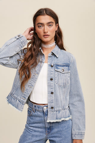Listicle Ruffle Hem Denim Jacket