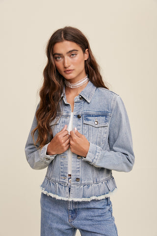 Listicle Ruffle Hem Denim Jacket