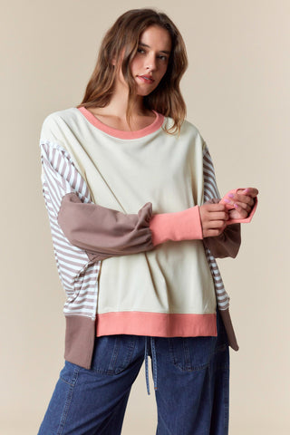 Fantastic Fawn Mocha Choco Cream Stripe Color Block Sweatshirt