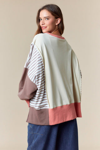 Fantastic Fawn Mocha Choco Cream Stripe Color Block Sweatshirt