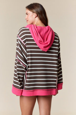 Fantastic Fawn Chocolate & Fuschia Thermal Stripe Hoodie