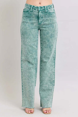 Judy Blue Sea Green Acid Wash High Waist Dad Jeans - Final Sale, Trendy Denim with Retro Vibes