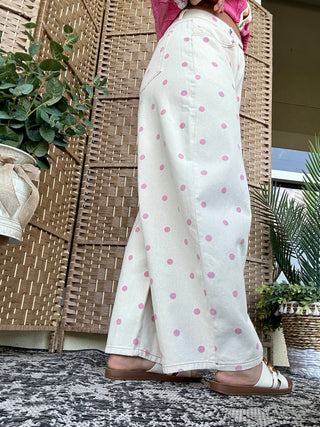 Alternate view of Peach Love Cream & Pink Polka Dot Gypsy Fit Wide Leg Pant
