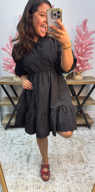 Umgee Ruffled Trim Textured Baby Doll Dress (2 COLORS)