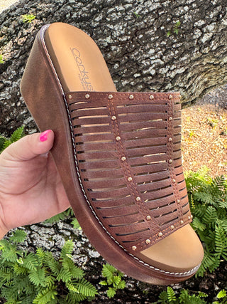 Corkys Much Better Bourbon Strappy Wedge
