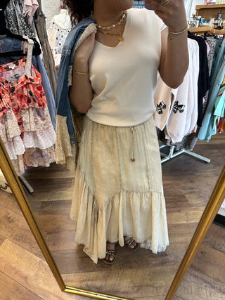 Alternate view of Young Threads Ivory Latte Boho Mixed Panel Drawstring Handkerchief Skirt
