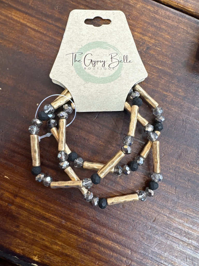 Black & Gold Tube Bracelet set - The Gypsy Belle Boutique