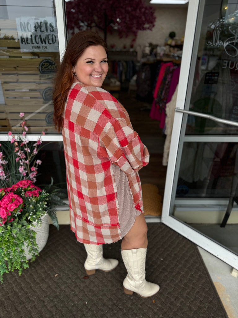 Easel - Red Plaid Oversized Shirt Dress - The Gypsy Belle Boutique