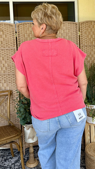 Alternate view of Easel Plain Jane BOHO RED Drop Shoulder Top OVERSIZED
