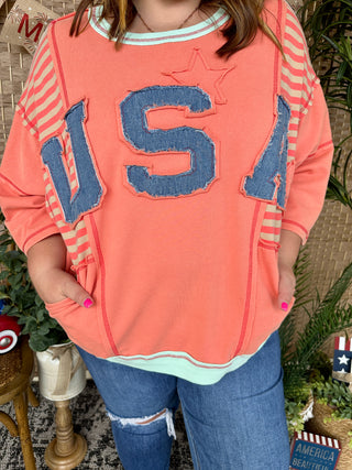 Alternate view of Easel Coral USA Terry Top Oversized
