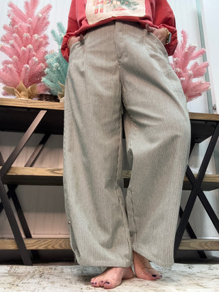 Fantastic Fawn Dark Green Stripe Wide Leg Pocket Pants