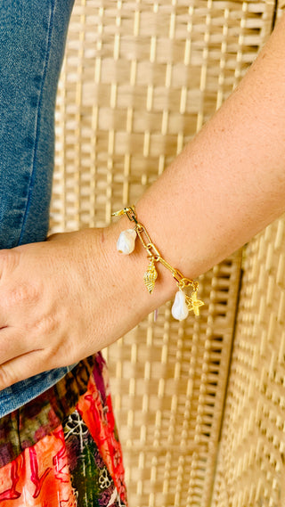 Baroque Pearl & Sea Charm Magnetic Bracelet
