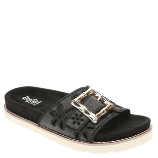 Corkys Slide in My DMs Black Eyelet Slide Sandal - Stylish, lightweight footwear with intricate eyelet design for casual outings.