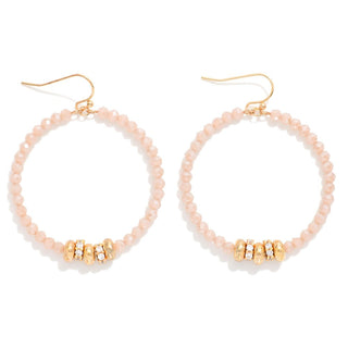 Blush Pink Faceted Gold Bead Hoop Drop Earrings