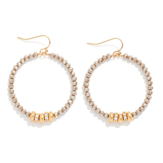 Brown Faceted Gold Bead Hoop Drop Earrings
