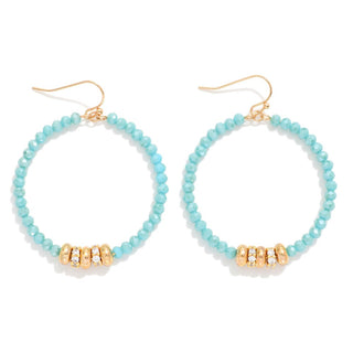 Dusty Turquoise Faceted Gold Bead Hoop Drop Earrings