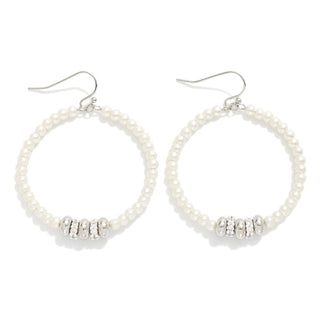 Pearl Faceted Silver Bead Hoop Drop Earrings