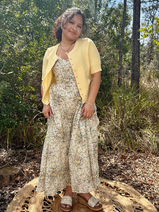 Alternate view of Ivory Vintage Floral Linen Blend Smock Back Midi Sundress
