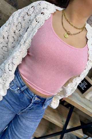 POL Cream Chenille Crochet Cardigan Shrug Top One Size