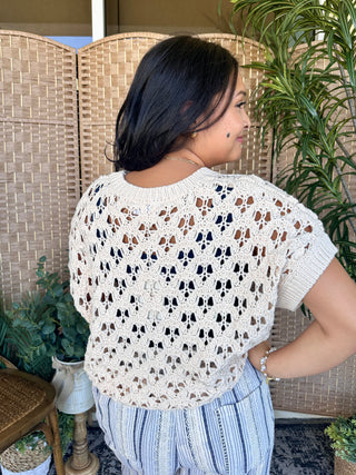 Alternate view of Vacay Ready Open Weave Oatmeal Sweater Top
