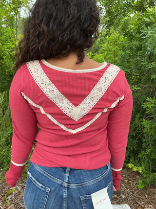 POL Vintage Ribbed Regular Fit Top w/ Lace Accent (2 COLORS)