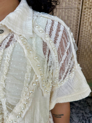 Alternate view of POL Hopeless Romantic Floral & Pearl Top
