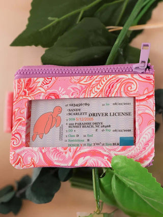 Colorful Pink & Lavender Paisley ID Wallet by Simply Southern with functional zipper and keyring attachment.
