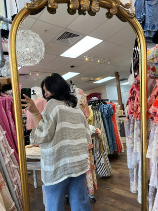 Alternate view of POL Mocha Stripe Beachy Oversized Top
