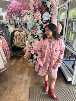 FINAL SALE- Pink Cable Knit Gingerbread Cardigan Top