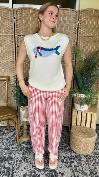 Alternate view of O-FISH-ally Patriotic Boatneck Sweater Top
