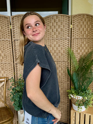Alternate view of Easel Plain Jane BLACK Drop Shoulder Top OVERSIZED
