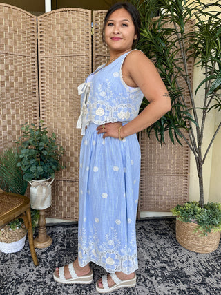 Alternate view of Walk in the Park Blue Embroidered Skirt Set
