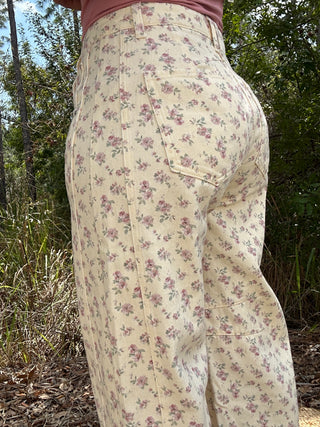 Alternate view of Cream & Ditzy Mauve Floral Gypsy Fit Button Fly Pant
