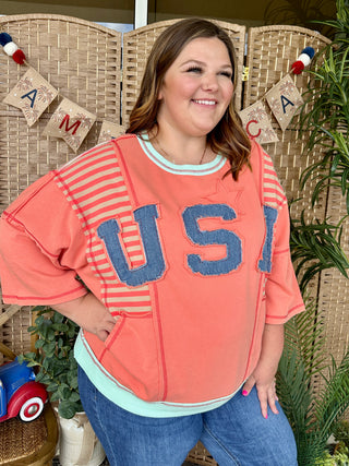 Alternate view of Easel Coral USA Terry Top Oversized
