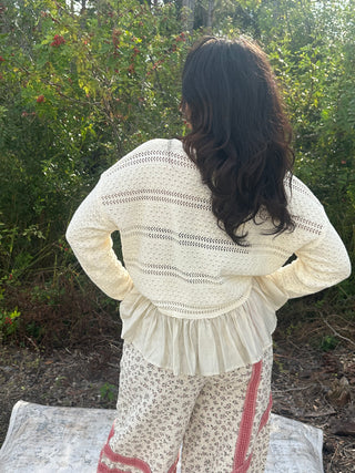 In Feb Ivory Ruffle Hem Lightweight VNeck Sweater Top