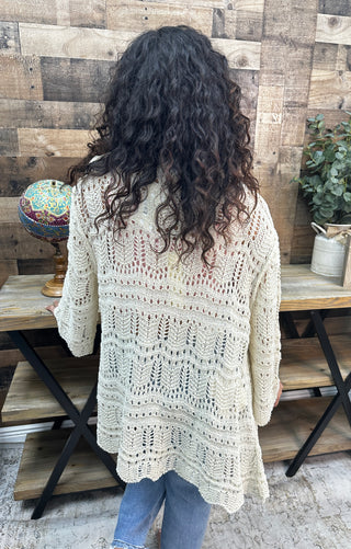 POL NATURAL Long Slv Cardigan Crochet Sweater Top